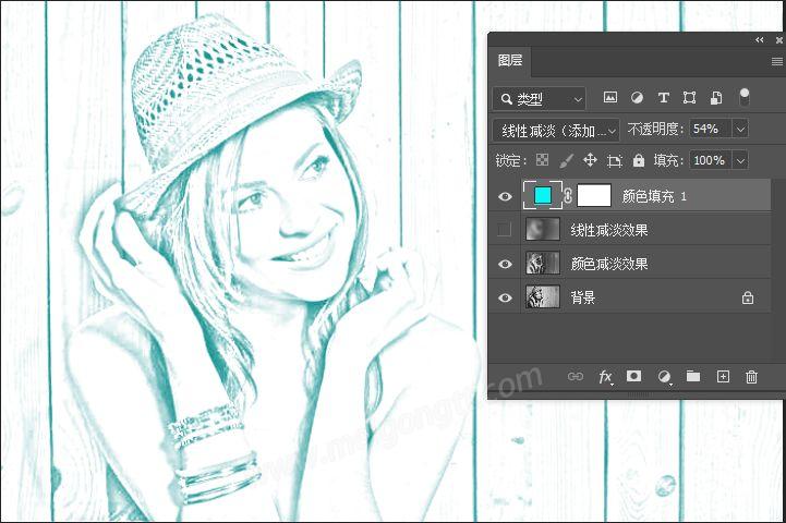 美工天堂ps素描效果制作并用渐变改成彩色铅笔素描图